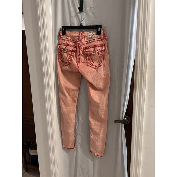 True Religion Red Acid Washed Skinny Pants Size 27 Western Boho - Picture 3 of 8